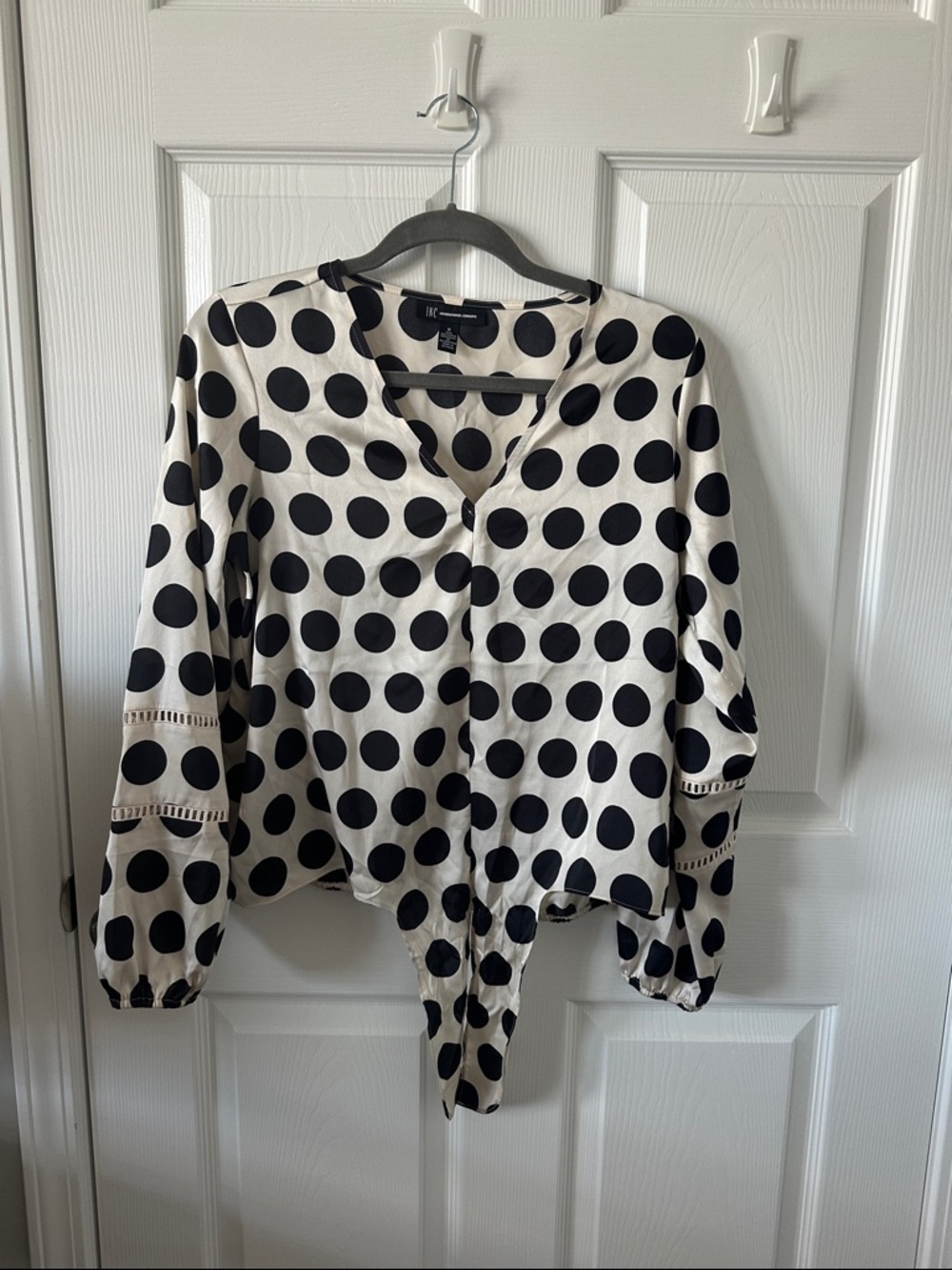 Inc satin like Black and White Polka Dot Top